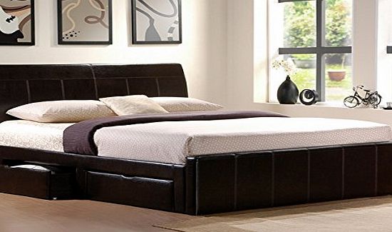 AFS 4ft6 Brown Faux Leather Storage Bed With 4 x Drawers