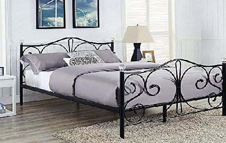 AFS Metal Bed Frame 4ft6 Double In Black With Crystal Finials