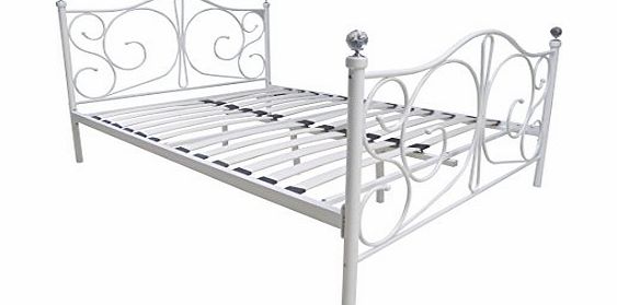 AFS Metal Bed Frame 4ft6 Double In White With Crystal Finials