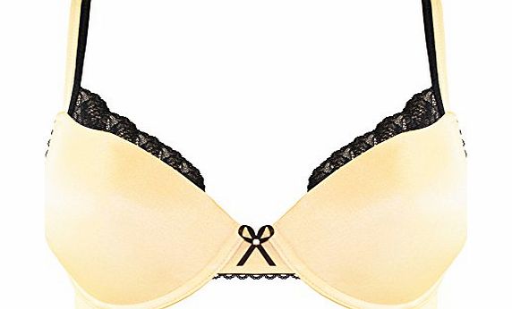 After Eden Luxury Satin Super Comfort Push Up Padded Bra (38B, Peach Black)
