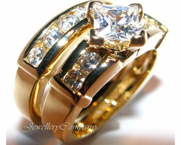 Ah! Jewellery Rings 1.85ct Womens princess cut side setting Swarovski elements ring and band. Outstanding quality set. 24k gold electroplated.