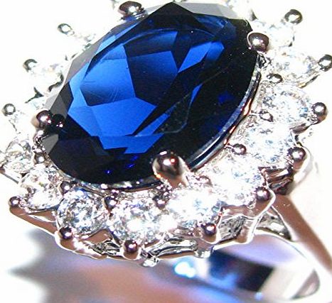 Ah! Jewellery Stunning World Class Finest SO SPARKLY Lab Diamonds Kate Middleton Engagement Ring. Surrounding An Elegant Sapphire Royal Blue 14.1mm Centre Stone. 20mm Total of 5.9gr In Weight. Rhodium