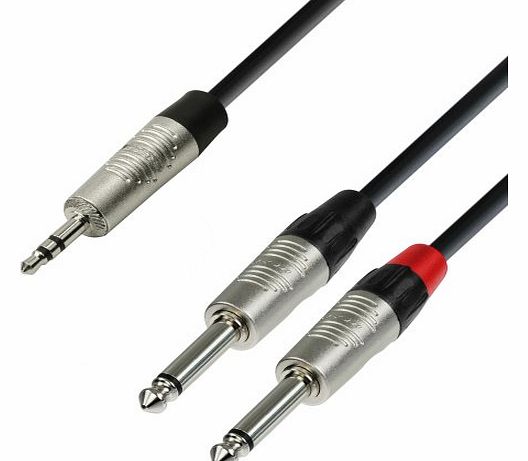 Adam Hall 4 Star Series 1.5m Rean 3.5mm Jack Stereo to 2x 6.3mm Jack Mono Audio Cable
