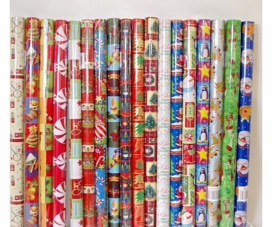 AHOC 10 X 2M ROLLS CHRISTMAS XMAS WRAPPING PAPER ASSORTED DESIGNS ASOS SANTA BELL XMAS TREES STOCKING RUDOLPH TRADITIONAL
