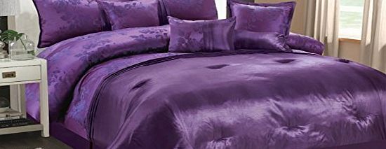 AHOC New Luxury 7Pcs Jacquard Quilted Bed Spread / Comforter Set / Double amp; King Size Purple Blackcurrent Jacquard AAA Quality 7 Piece Bedding Set Quilted Bedspread Modern 7 Pieces Flock Jacquard Luxur