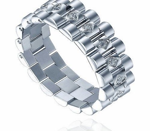 AI Stainless Steel Jewelry Stainless Steel 7mm Eternity Ring W. Cubic Zirconia CZ Watch Band Link Style (Silver Color) G5026JY108, UK Size P