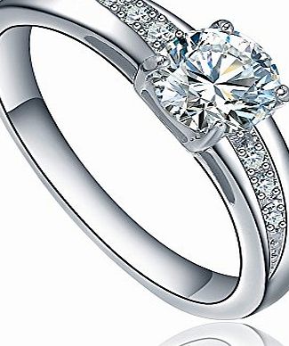 Stainless Steel Round Cubic Zirconia Solitaire Womens Engagement Wedding Ring (Silver Color) G5011HL109H, UK Size S