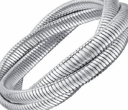AI Stainless Steel Jewelry Stainless Steel Snake Chain Triple Hoop Womens Bangle Stretch Bracelet (Silver Color) G6005HL