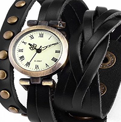 Ailisha Lady Women Wrap Around Bracelet Black Long Leather Quartz Watch WAA340