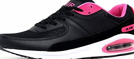 Ladies Running Trainers Air Tech Shock Absorbing Fitness Gym Sports Shoes Size 4 - 8 (LADIES UK SIZE 7, Black / Fuchsia)