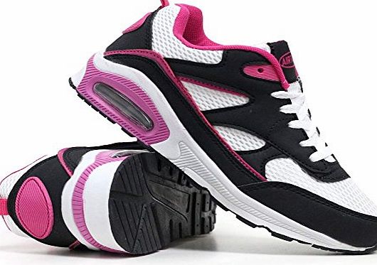 Airtech Ladies Running Trainers Air Tech Womens Shock Absorbing Fitness Gym Sports Shoes Size 3 4 5 6 7 8 (5 UK, Black / Plum)
