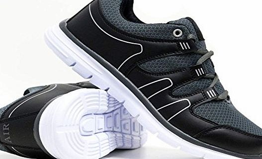 Airtech Mens Shock Absorbing Light Weight Running Trainers Jogging Gym Walking Fitness Sports Trainer New ShoesSize 7 - 12 (10 UK, Black-Grey)