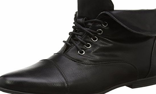 Ajvani Womens ladies low heel flat lace up fold over cuff victorian vintage pixie ankle boots 5UK