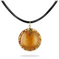 Silver Leaf and Murano Glass Round Pendant Necklace