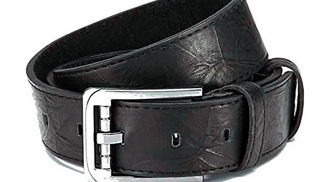 akzendo-collection Leather belt with PU coating, black with designer buckle, beautiful embossing