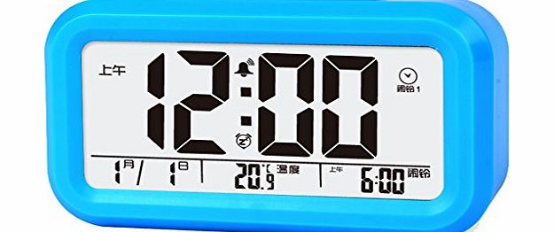 Alarm Clocks Sweet Home Smart Sensor Night Light Talking Temperature Date Display Digtal Travel Bedside Alarm Clock (Blue)