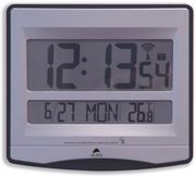 LCDtime Clock Digital 12 or 24-hour Display Radio Controlled W235xD28xH222mm Silver Ref LCDTIME