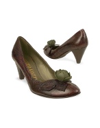 Alberto Gozzi Dark Brown Flower Croco-embossed Pump Shoes