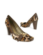 Leopard Hair-Calf and Leather Buckle Pump Shoes