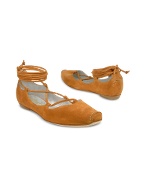 Alberto Gozzi Tan Ankle-wrap Suede Ballerina Flat Shoes