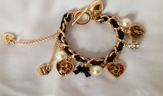 Women/ladies/girls pendants,flower girl,bridesmaid,holiday,party wear fashion leopard heart imitation pearl Charm bracelet.FREE UK SHIPPING.free gift bag.