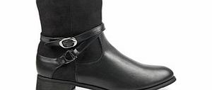 Black silver-tone buckle ankle boot