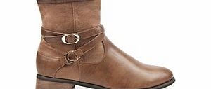 Taupe silver-tone buckle ankle boots