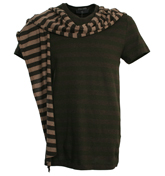Alexander McQueen Grey and Khaki Stripe T-Shirt
