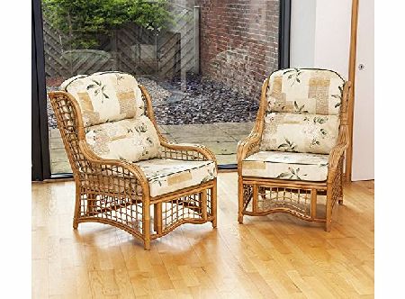 Alfresia Conservatory Bali Cane Honey Chair With Cushion 2 Pack - Harrogate Natural