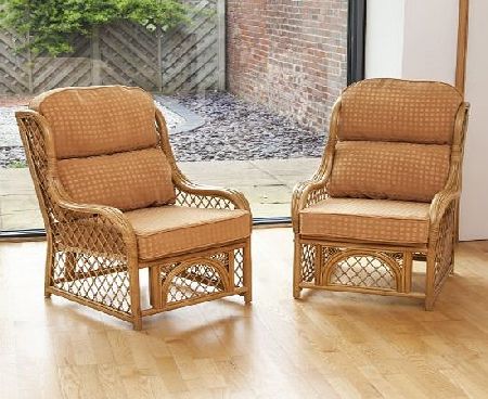 Alfresia Conservatory Cadiz Cane Natural Chair With Cushion 2 Pack - Hampton Gold