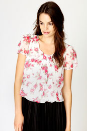 Alice Bow Front Puff Sleeve Chiffon Blouse