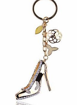 Alilang Golden Designer Stilleto Heel Shoe Dangle Swarovski Crystal Rhinestone Keychain