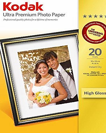 Allcam 5 Pack: Kodak Ultra Premium High Gloss Instant Dry Photo Paper 6x4`` (100 x 150 mm) 280 g/m2 for all Makes Inkjet Printers (100 sheets)