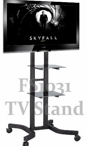 FS1031 Exhibition Display Stand TV Trolley Floor Stand w/ Mounting Bracket for LCD/Plasma TVs & Two Black Glass Shelves