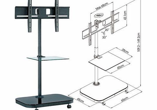Allcam FS941 Plasma/LCD TV Trolley Floor Stand w/ Mounting Bracket amp; Glass Shelf