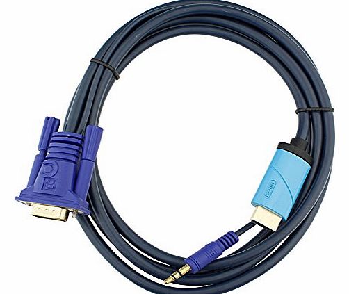 2M Full HD HDMI to VGA Adapter Cable with Audio - High Speed Supports HDTV PC Laptop Monitor Projector, Power-Free, Full 1080p (HDMI to VGA | Male to Male | Gold Plated Connector | 2 Meter)