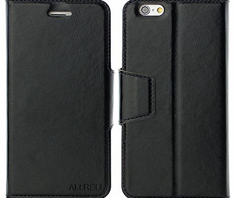 aLLreli iPhone 6 Case Leather Wallet Cover Black