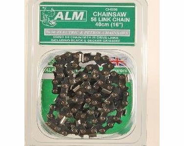 Chainsaw Chain: 40cm 56 Links Fits 40cm 16`` Electric and petrol chainsaws Black amp; Decker, McCulloch Bar Length 40cm 16`` 3/8`` Pitch Guage 1.3mm 56 Drive Links