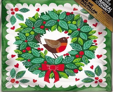 Almanac Gallery Charity Christmas Cards (ALM7472) In Aid Of Macmillan Cancer Support - Robin amp; Wreath - Pack of 8 Cards