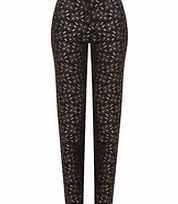 Black metallic flower trousers