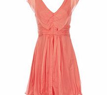 Almost Famous Coral gathered silk chiffon dress