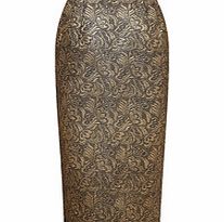 Gold-tone cotton blend patterned skirt