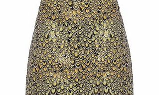 Yellow metallic feather print skirt