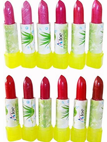 Set of 12 Soothing Moisturising Lipsticks with Aloe & Vitamin E Pink & Red Shades
