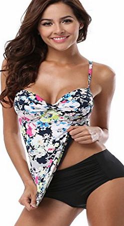 Alove Womens Tankini Sets with Shorts Push Up Swimwear Two Piece Floral Swimsuit