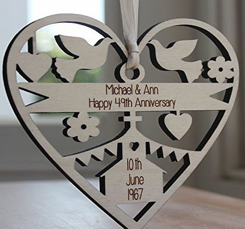 Alphabet barn  Anniversary wedding gift personalised engraved wood decoration made in the UK by ALPHABET BARN keepsake 12.5cm x 12.5cm