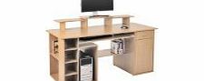 Alphason San Diego Computer Desk - PC Workstation Drawer Cupboard Shelves - Beech