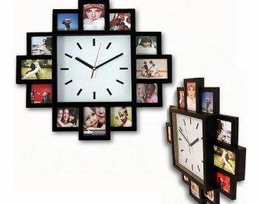 ALSS Design Wallclock Photo Family Time Frame Clock Black With 12 Pictures Photos