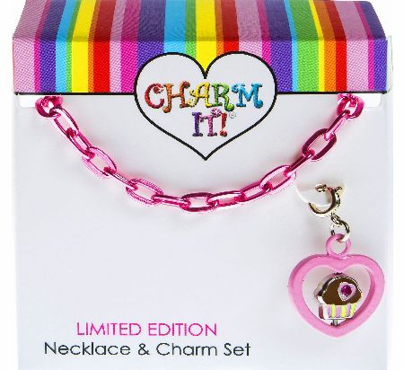 Pink Necklace & Spinning Cupcake Charm Set