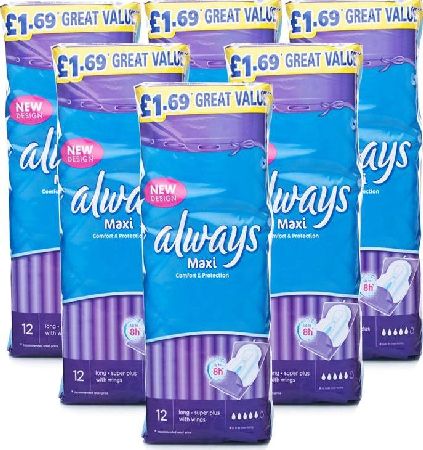 Always, 2102[^]0099514 Maxi Long Super Plus With Wings - 6 Pack